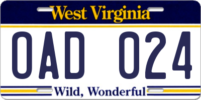 WV license plate OAD024