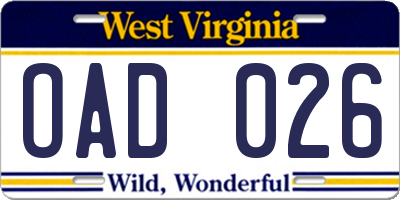WV license plate OAD026