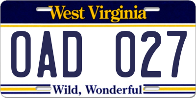 WV license plate OAD027
