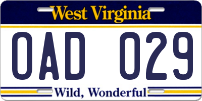 WV license plate OAD029