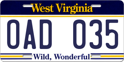 WV license plate OAD035