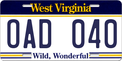 WV license plate OAD040