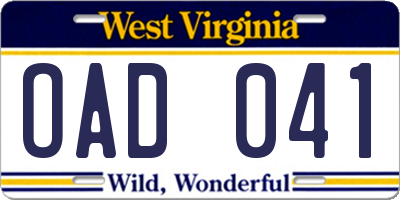 WV license plate OAD041