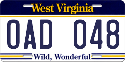 WV license plate OAD048