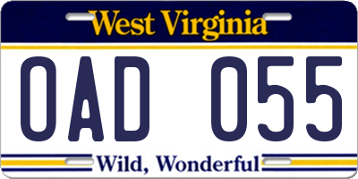 WV license plate OAD055