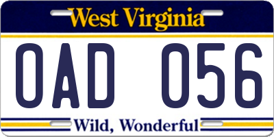 WV license plate OAD056