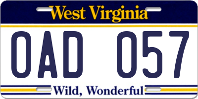 WV license plate OAD057