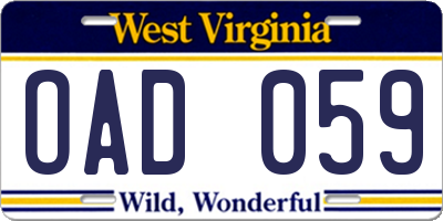 WV license plate OAD059