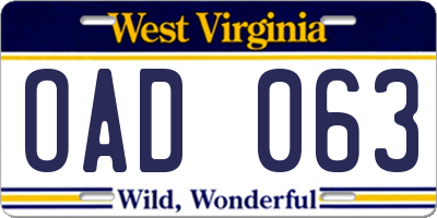 WV license plate OAD063