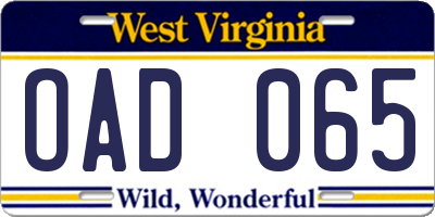 WV license plate OAD065
