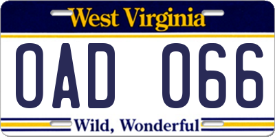 WV license plate OAD066