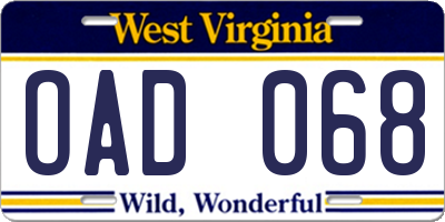 WV license plate OAD068