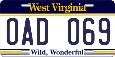 WV license plate OAD069