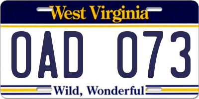 WV license plate OAD073