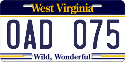 WV license plate OAD075