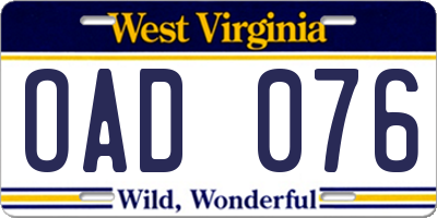 WV license plate OAD076