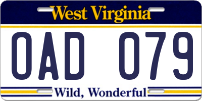 WV license plate OAD079