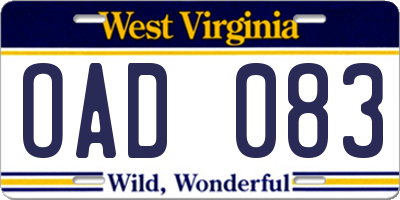 WV license plate OAD083