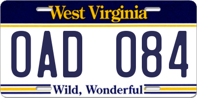 WV license plate OAD084