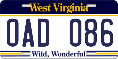 WV license plate OAD086