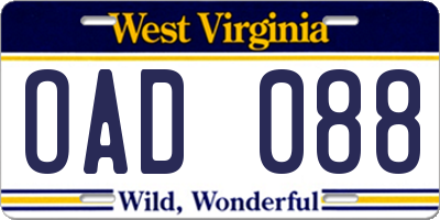 WV license plate OAD088