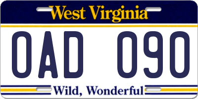 WV license plate OAD090