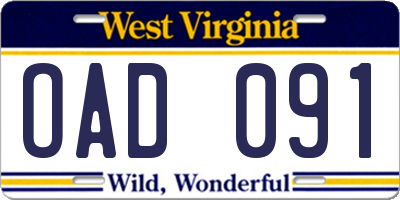 WV license plate OAD091