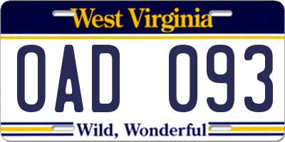 WV license plate OAD093
