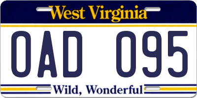 WV license plate OAD095