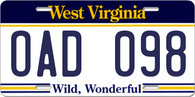 WV license plate OAD098