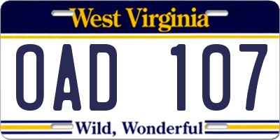 WV license plate OAD107