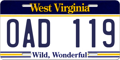 WV license plate OAD119