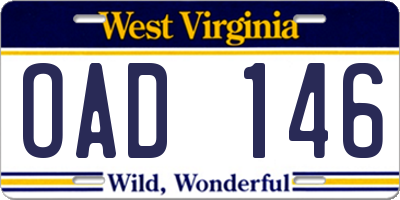 WV license plate OAD146