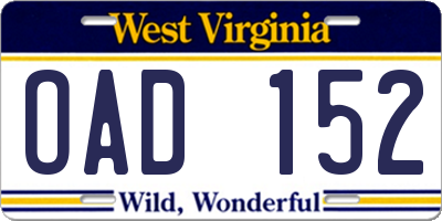 WV license plate OAD152