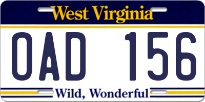 WV license plate OAD156