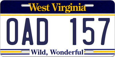 WV license plate OAD157