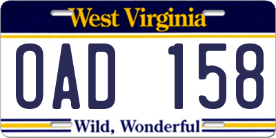WV license plate OAD158