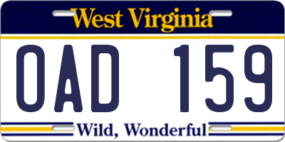 WV license plate OAD159