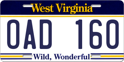 WV license plate OAD160