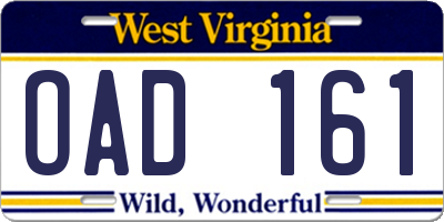 WV license plate OAD161