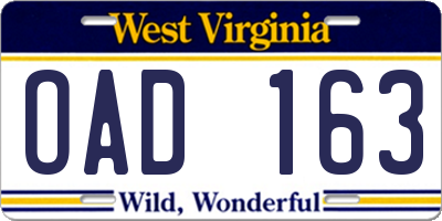 WV license plate OAD163