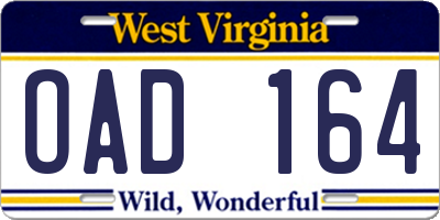 WV license plate OAD164