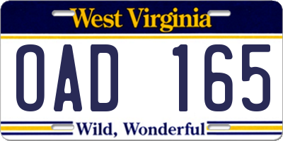 WV license plate OAD165