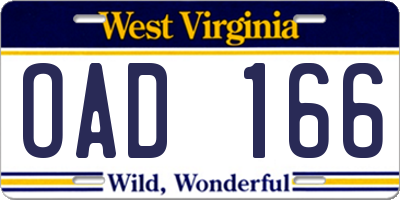 WV license plate OAD166