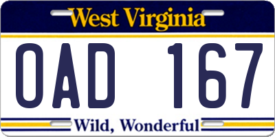 WV license plate OAD167