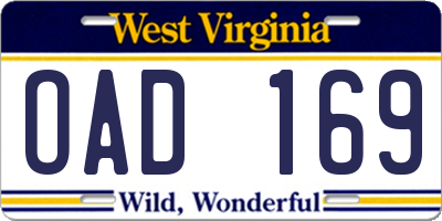 WV license plate OAD169