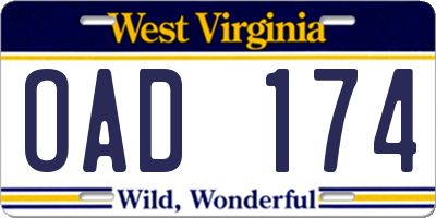 WV license plate OAD174