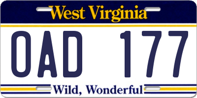 WV license plate OAD177