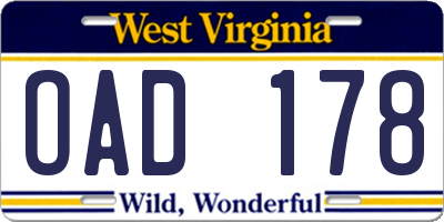 WV license plate OAD178