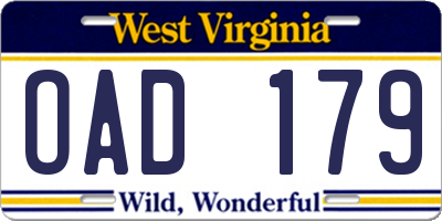 WV license plate OAD179